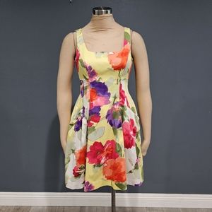 LAUREN Ralph Lauren Yellow Floral Fit Flare Dress 6P